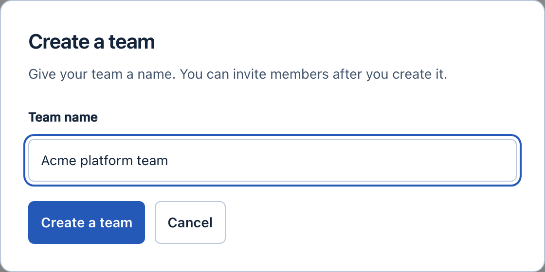 The Create a team dialog