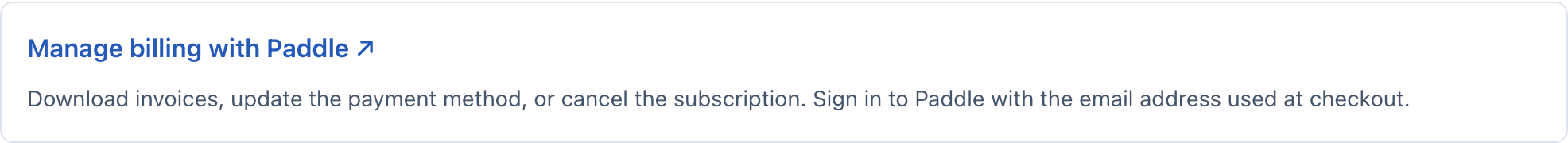 The Manage billing with Paddle link on the team page